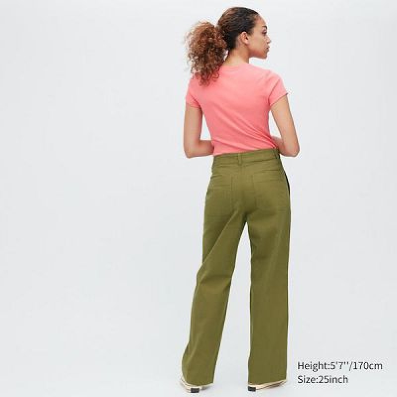 Uniqlo Baker レディース パンツ オリーブ | 3937516