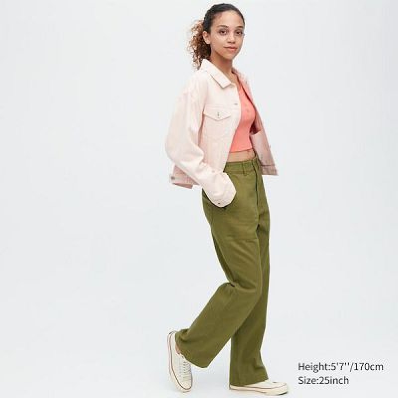 Uniqlo Baker レディース パンツ オリーブ | 3937516