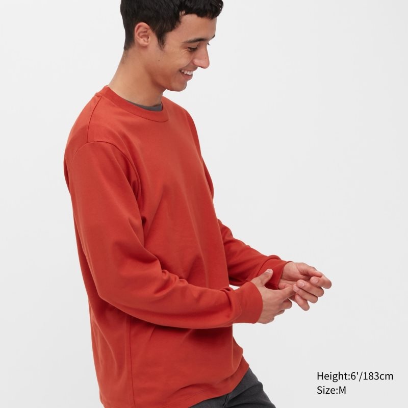 Uniqlo Brushed Cotton Crew Neck Long-sleeve メンズ Tシャツ 赤 | 2326376