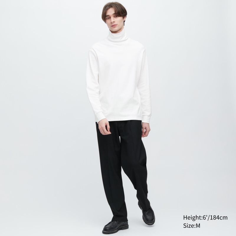 Uniqlo Brushed Cotton Turtleneck Long-sleeve メンズ Tシャツ 白 | 7310965