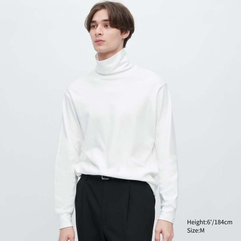 Uniqlo Brushed Cotton Turtleneck Long-sleeve メンズ Tシャツ 白 | 7310965