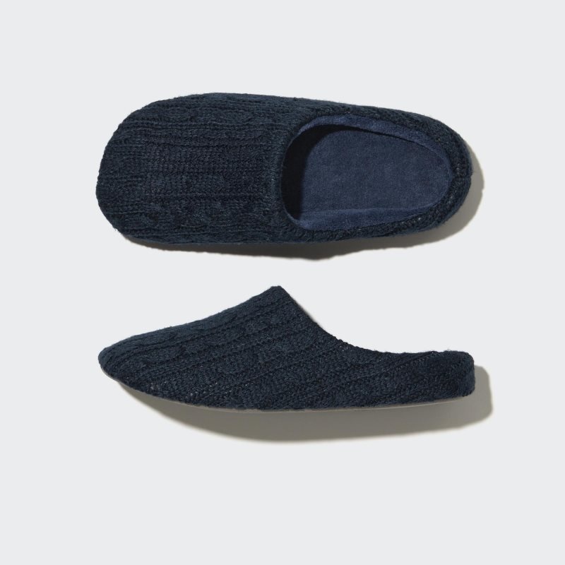Uniqlo Cable Knit Rubber Sole メンズ スリッパ ネイビー | 7159034