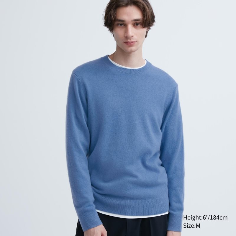 Uniqlo Cashmere Crew Neck Long-sleeve メンズ セーター 青 | 4611890