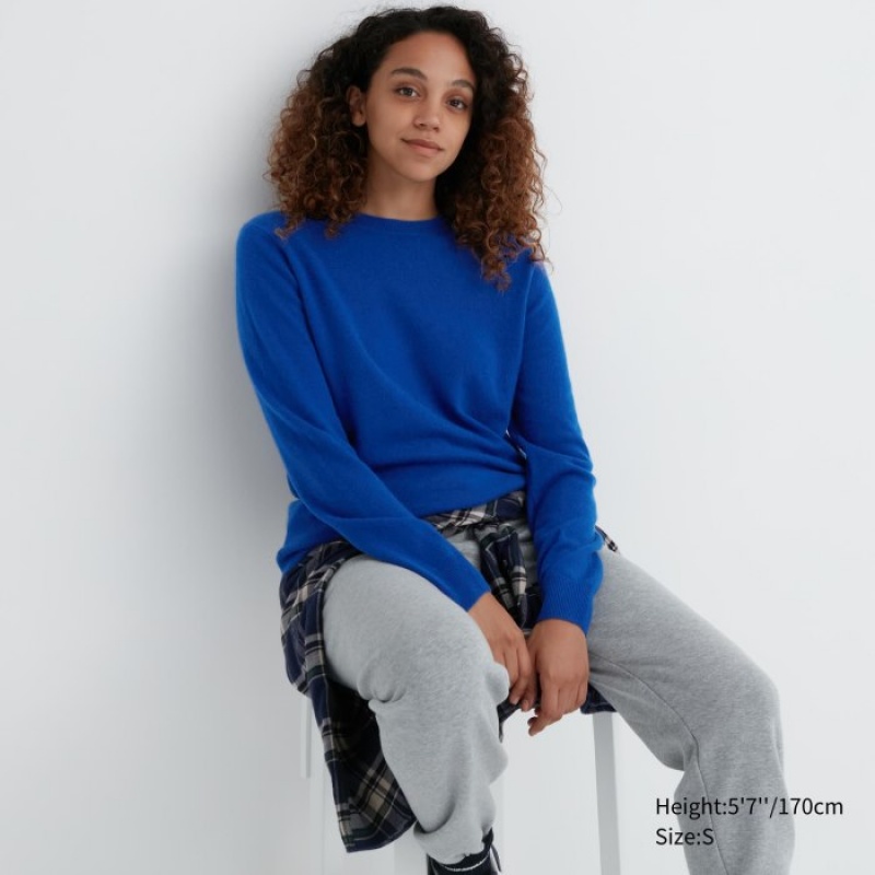 Uniqlo Cashmere Crew Neck Long-sleeve レディース セーター 青 | 9400175