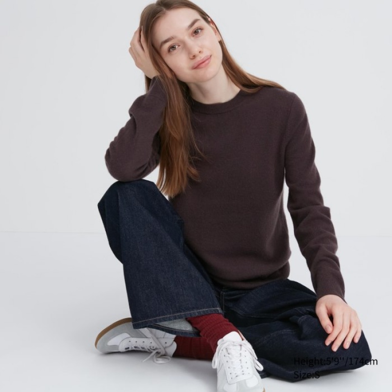Uniqlo Cashmere Crew Neck Long-sleeve レディース セーター ブラウン | 1426440
