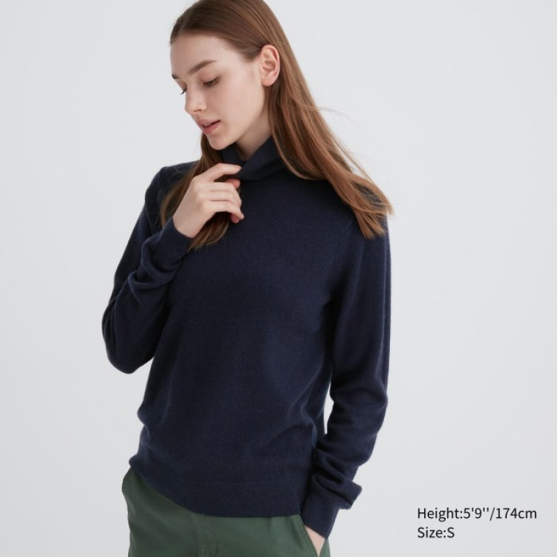 Uniqlo Cashmere Turtleneck レディース セーター ネイビー | 6706238