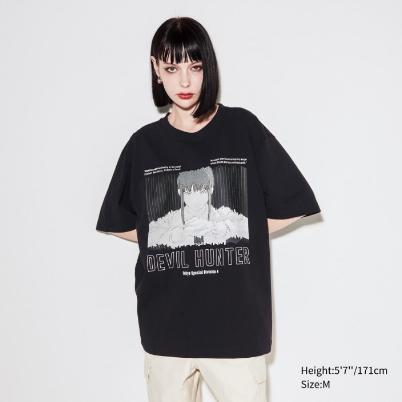 Uniqlo Chainsaw Man × Kosuke Kawamura UT Oversized Short-Sleeve Makima レディース Tシャツ 黒 | 4024608