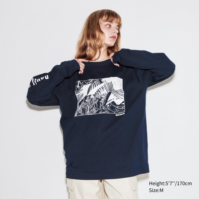 Uniqlo Chainsaw Man × Kosuke Kawamura Ut Long-sleeve Graphic メンズ Tシャツ ネイビー | 2502941