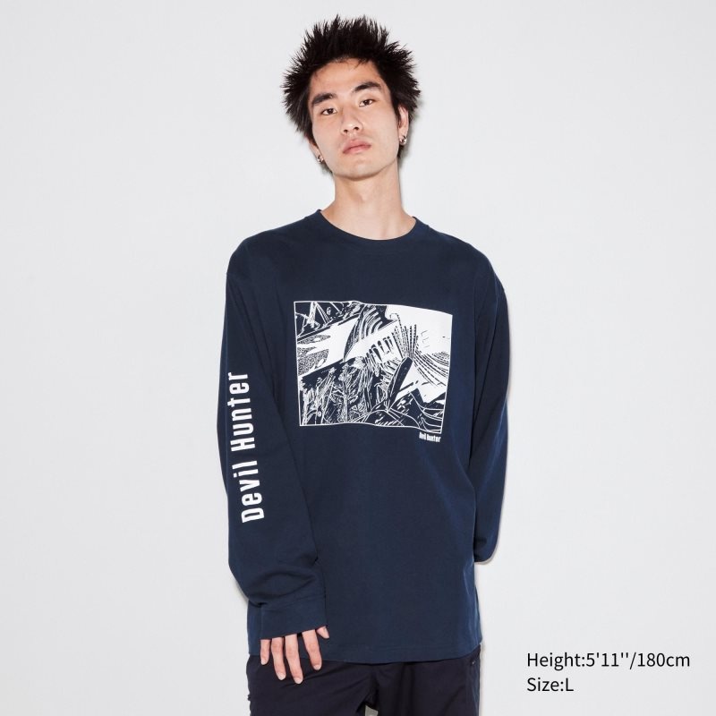 Uniqlo Chainsaw Man × Kosuke Kawamura Ut Long-sleeve Graphic メンズ Tシャツ ネイビー | 2502941