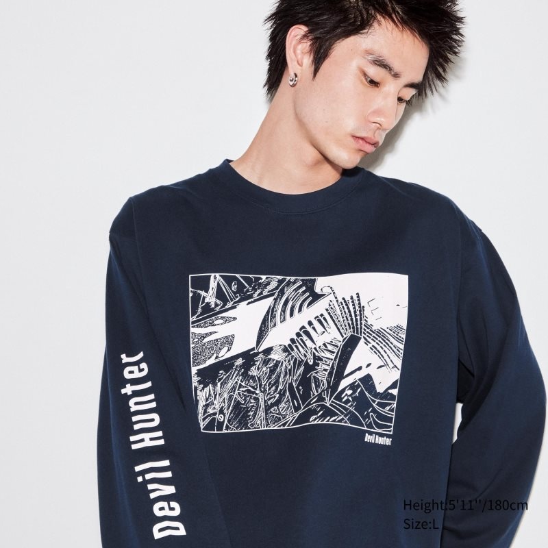 Uniqlo Chainsaw Man × Kosuke Kawamura Ut Long-sleeve Graphic メンズ Tシャツ ネイビー | 2502941