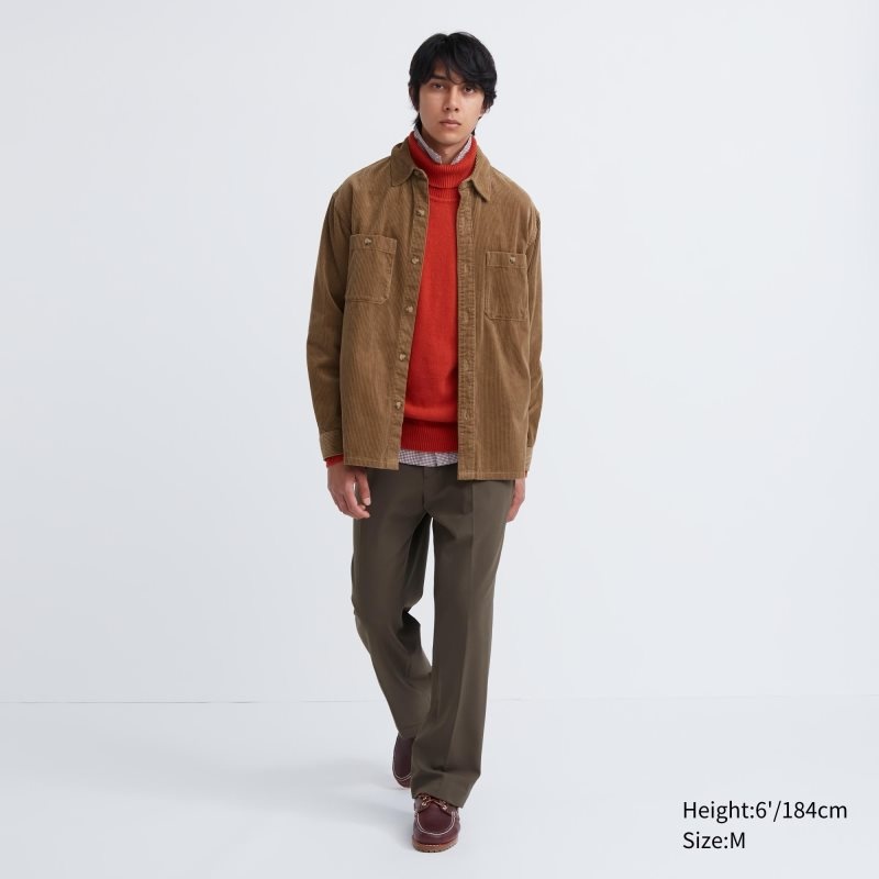 Uniqlo Corduroy Work Long-sleeve メンズ シャツ ブラウン | 4909368