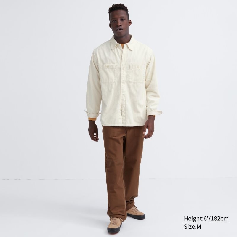 Uniqlo Corduroy Work Long-sleeve メンズ シャツ 白 | 8753644