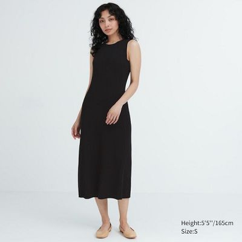 Uniqlo Cotton Blend Knit Sleeveless レディース ワンピース 黒 | 3311895