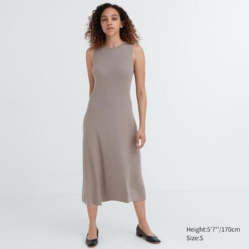 Uniqlo Cotton Blend Knit Sleeveless レディース ワンピース ベージュ | 9537289
