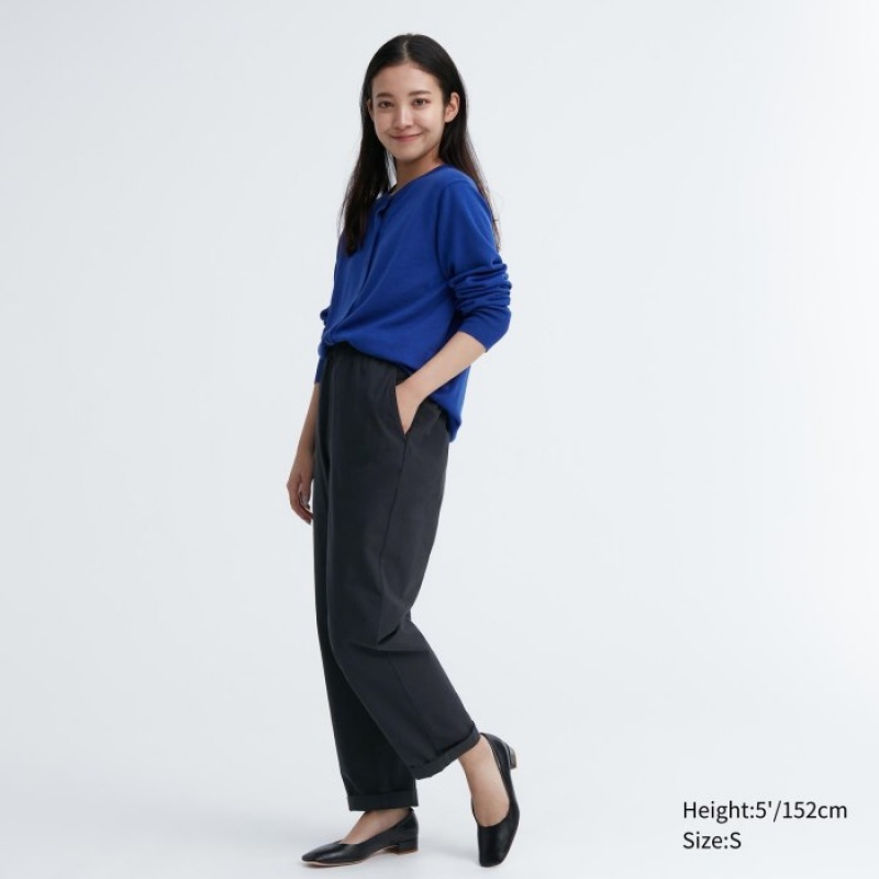 Uniqlo Cotton Relaxed Ankle Lounge レディース パンツ 黒 | 5580647