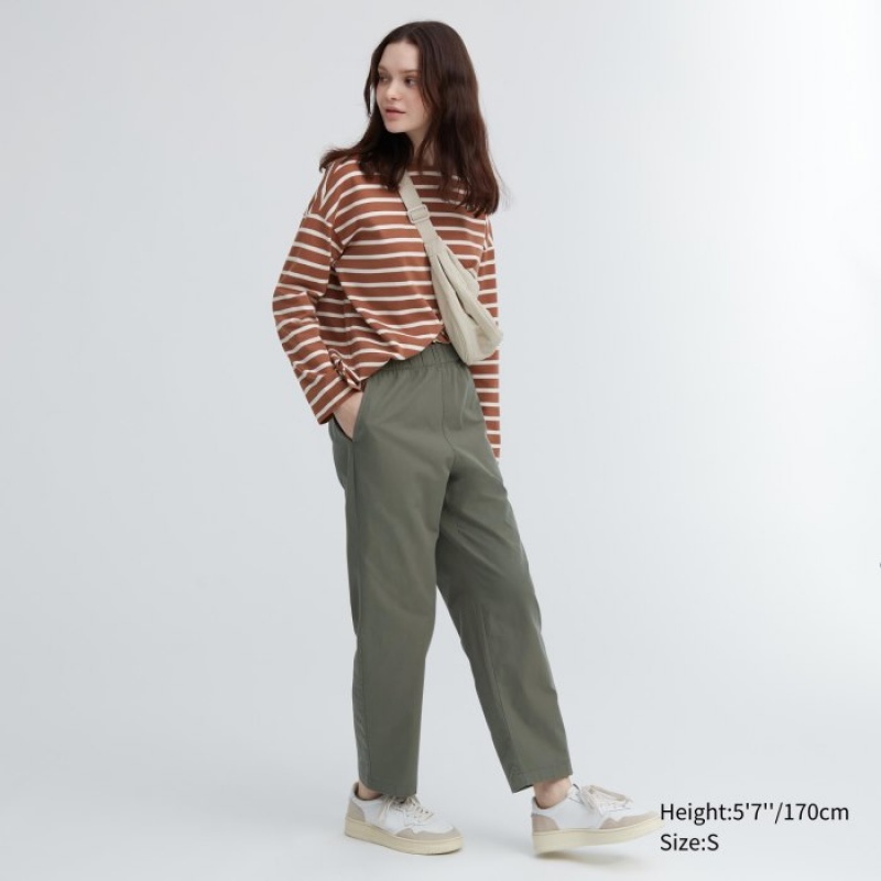 Uniqlo Cotton Relaxed Ankle Lounge レディース パンツ オリーブ | 8547109
