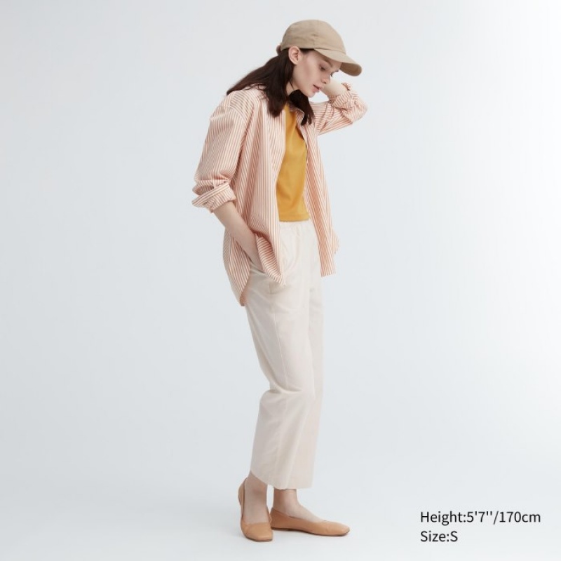 Uniqlo Cotton Relaxed Ankle Lounge レディース パンツ 白 | 804438