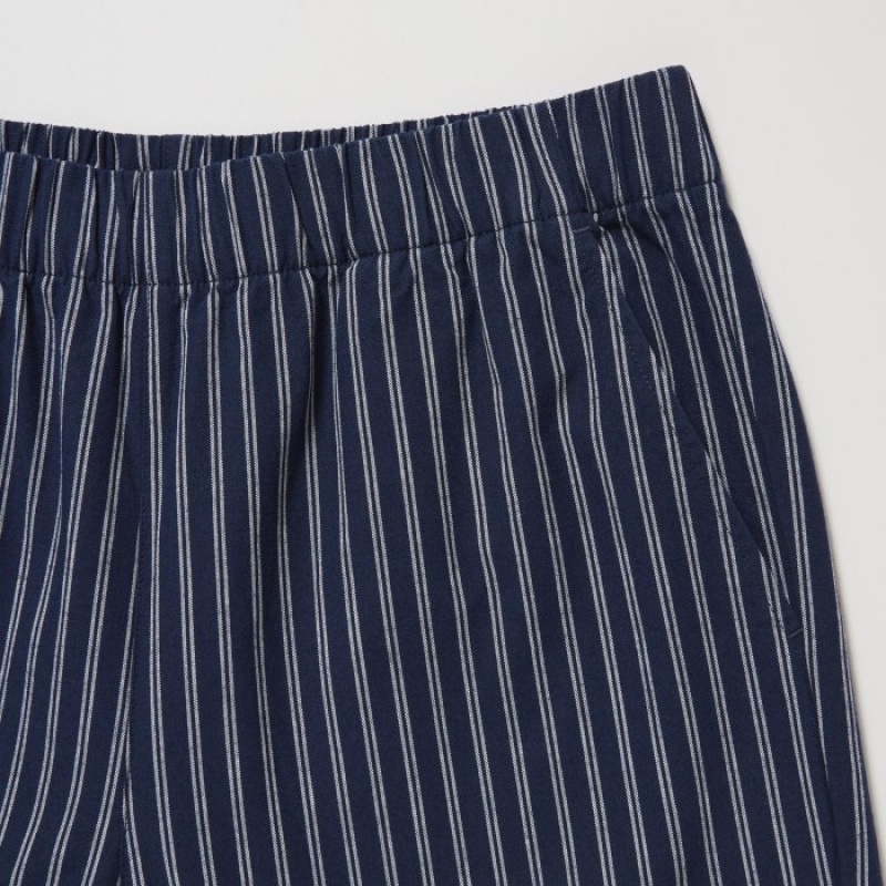 Uniqlo Cotton Striped Relaxed Ankle レディース パンツ ネイビー | 726728