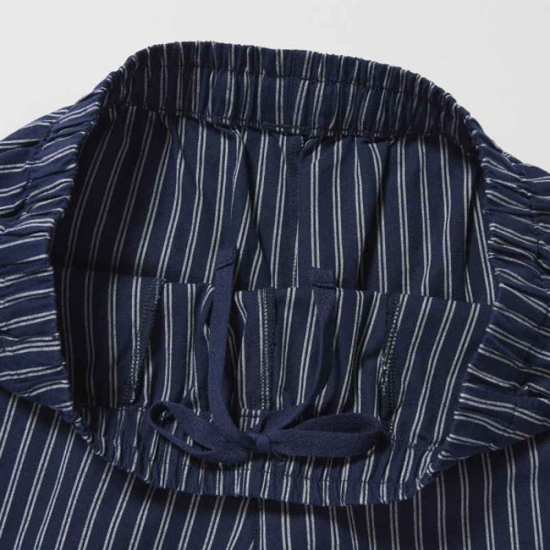 Uniqlo Cotton Striped Relaxed Ankle レディース パンツ ネイビー | 726728