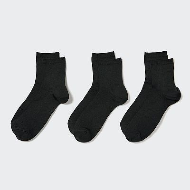 Uniqlo Crew Ribbed (3 Pairs) レディース ソックス 黒 | 4777258