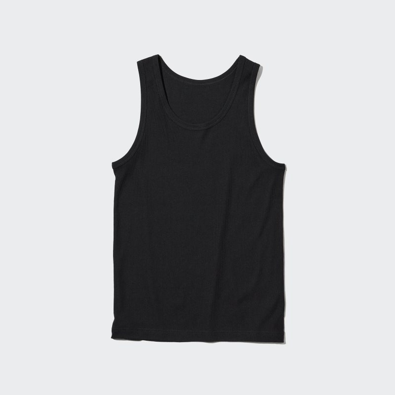 Uniqlo Dry Color Ribbed メンズ タンクトップ 黒 | 2676450