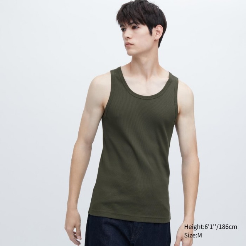 Uniqlo Dry Color Ribbed レディース タンクトップ オリーブ | 6044552