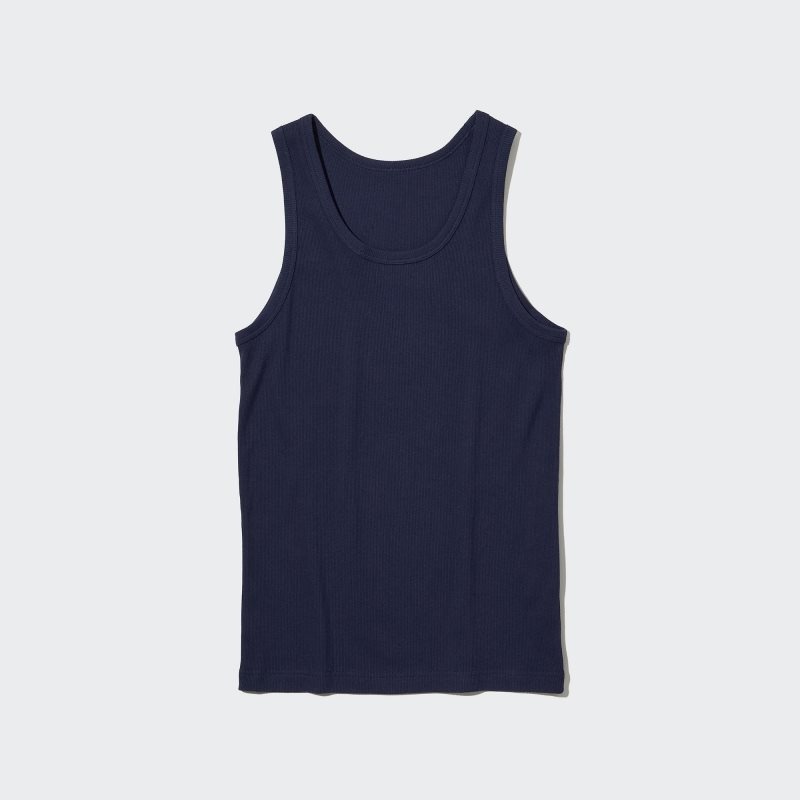 Uniqlo Dry Color Ribbed メンズ タンクトップ ネイビー | 7519292
