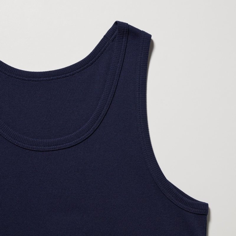 Uniqlo Dry Color Ribbed メンズ タンクトップ ネイビー | 7519292