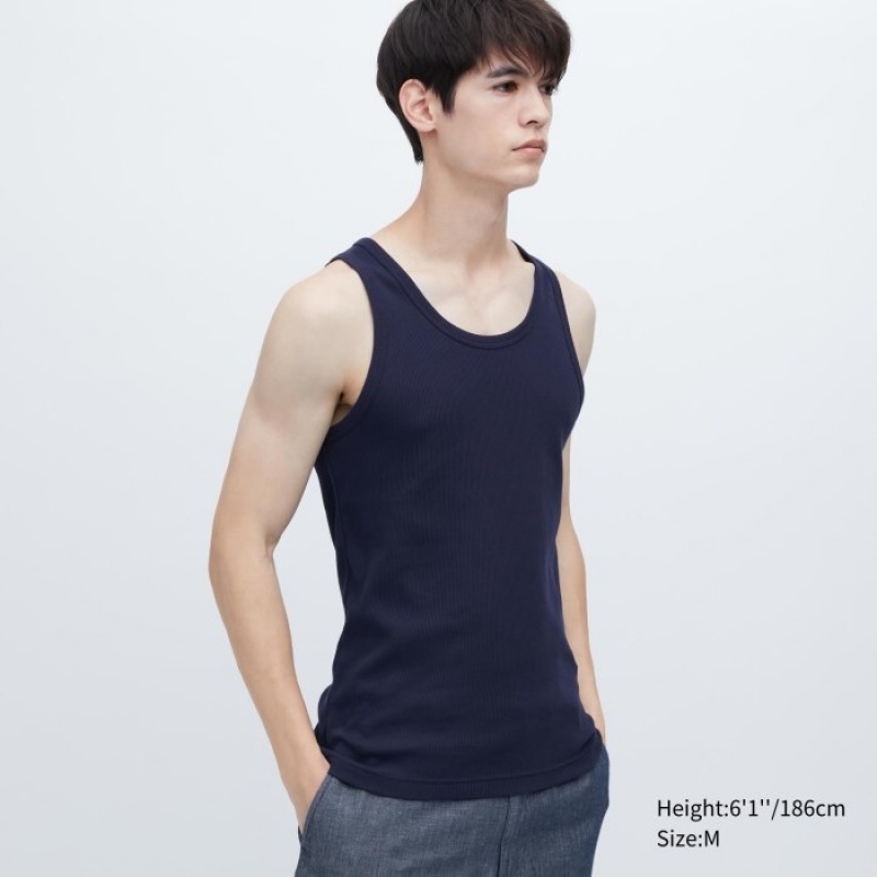 Uniqlo Dry Color Ribbed レディース タンクトップ ネイビー | 8087265