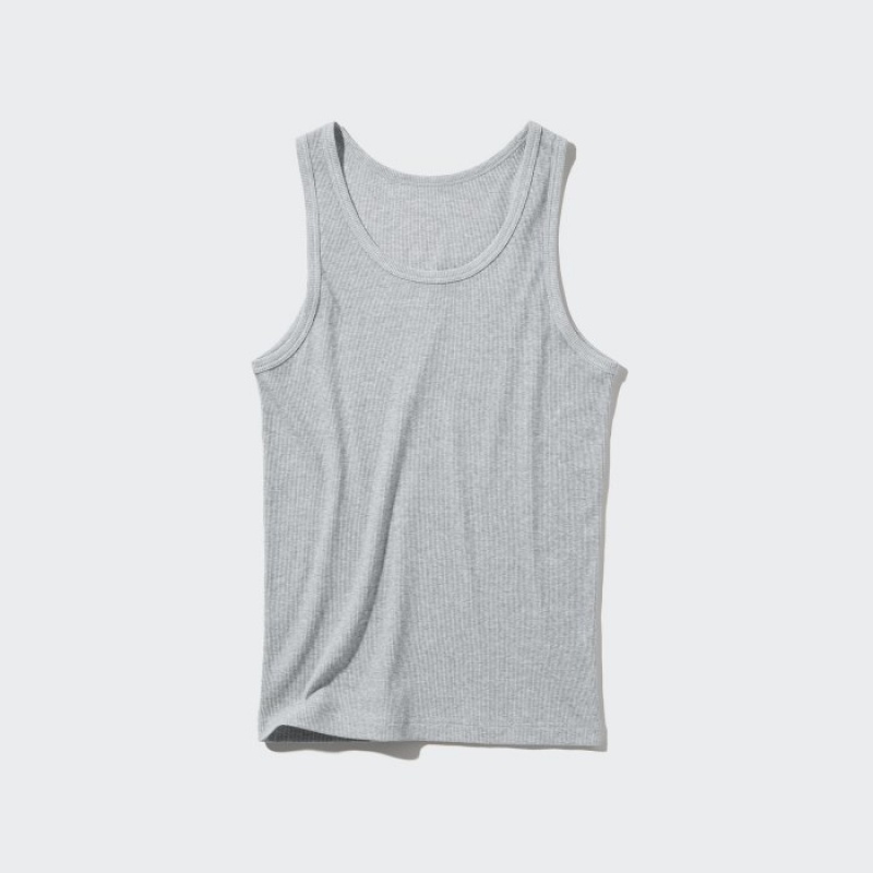 Uniqlo Dry Color Ribbed レディース タンクトップ グレー | 869481
