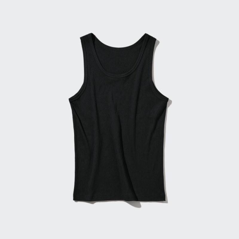Uniqlo Dry Color Ribbed レディース タンクトップ 黒 | 9103672