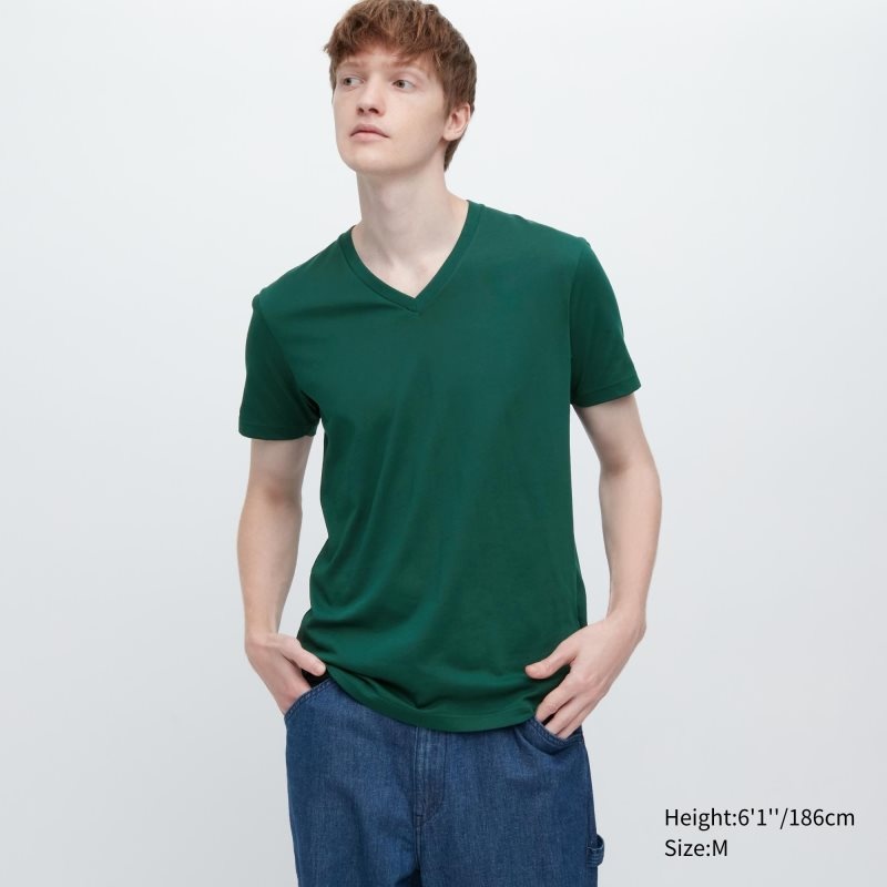 Uniqlo Dry Color V-Neck Short-Sleeve メンズ Tシャツ 緑 | 510389