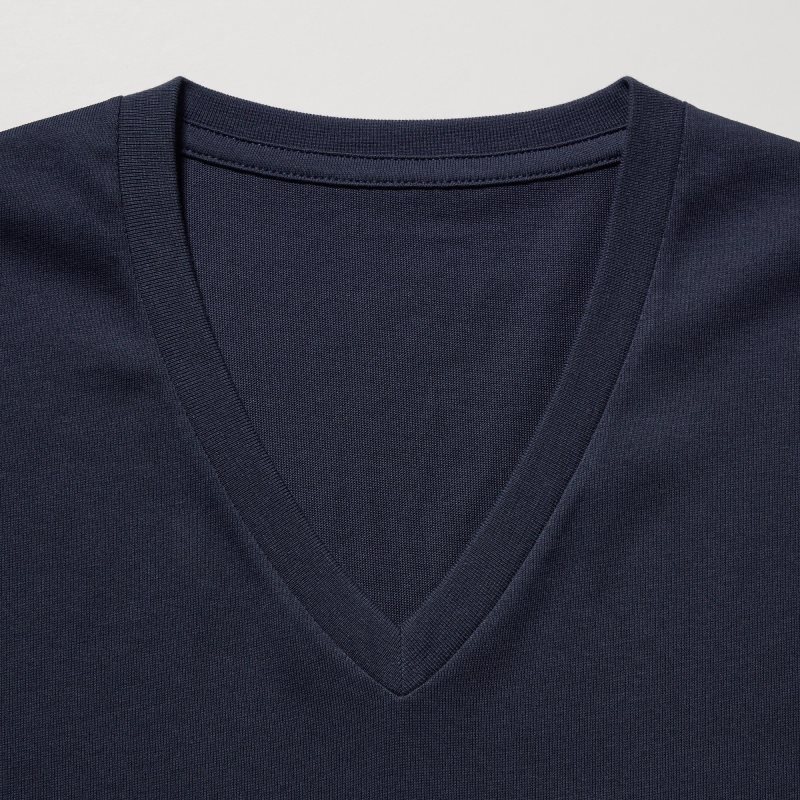 Uniqlo Dry Color V-Neck Short-Sleeve メンズ Tシャツ ネイビー | 5694531