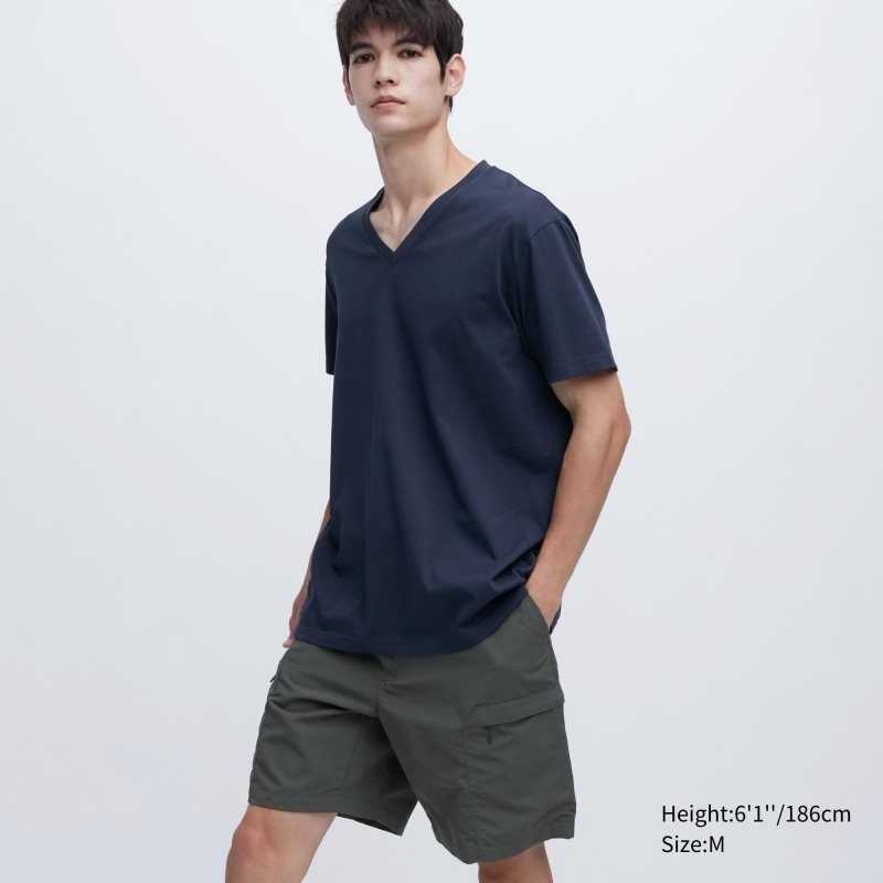 Uniqlo Dry Color V-Neck Short-Sleeve メンズ Tシャツ ネイビー | 5694531
