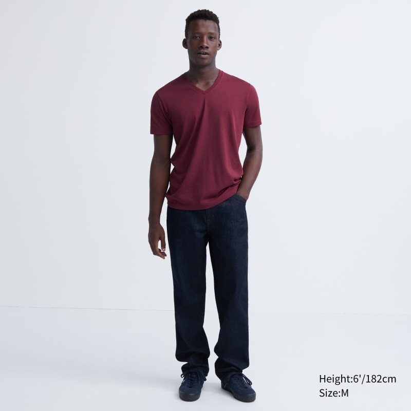 Uniqlo Dry Color V-Neck Short-Sleeve メンズ Tシャツ 赤 | 3092765