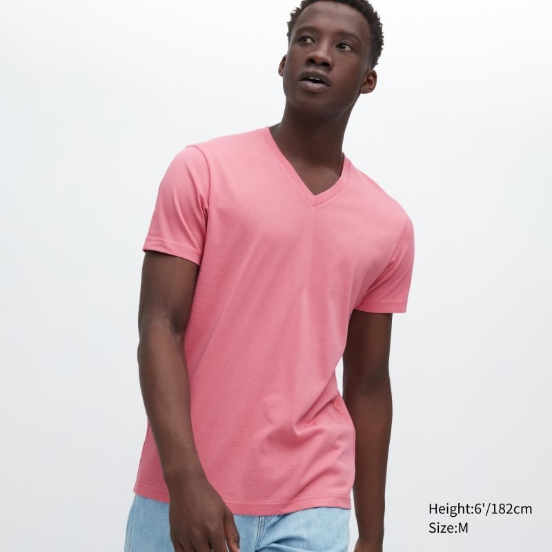 Uniqlo Dry Color V-Neck Short-Sleeve メンズ Tシャツ ピンク | 6033302