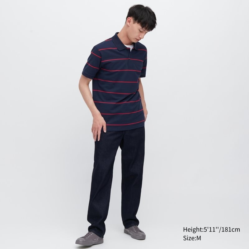 Uniqlo Dry Pique Striped Short-sleeve メンズ ポロシャツ ネイビー | 1914234