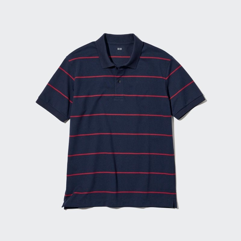 Uniqlo Dry Pique Striped Short-sleeve メンズ ポロシャツ ネイビー | 1914234