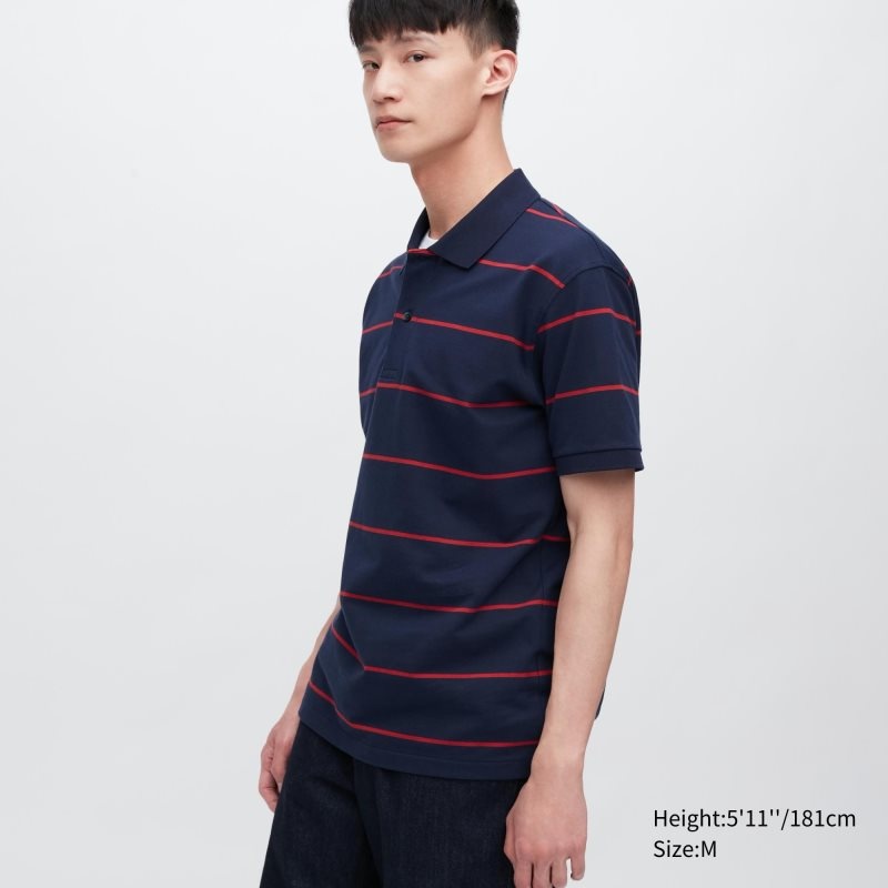 Uniqlo Dry Pique Striped Short-sleeve メンズ ポロシャツ ネイビー | 1914234