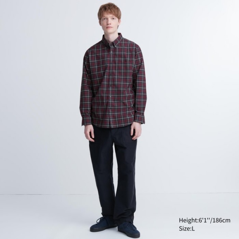 Uniqlo Extra Fine Cotton Broadcloth Checked Casual レディース シャツ ボルドー | 4946191