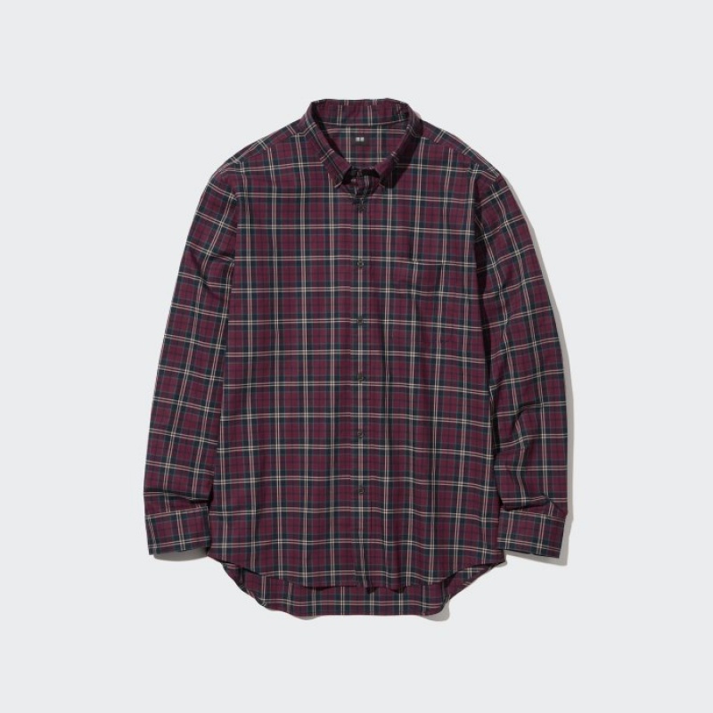 Uniqlo Extra Fine Cotton Broadcloth Checked Casual レディース シャツ ボルドー | 4946191