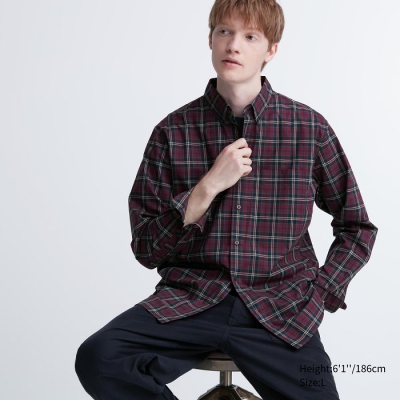 Uniqlo Extra Fine Cotton Broadcloth Checked Casual レディース シャツ ボルドー | 4946191