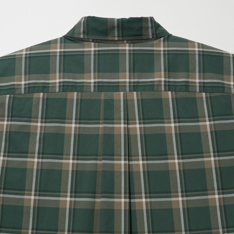 Uniqlo Extra Fine Cotton Broadcloth Checked Long-sleeve メンズ シャツ オリーブ | 6669856
