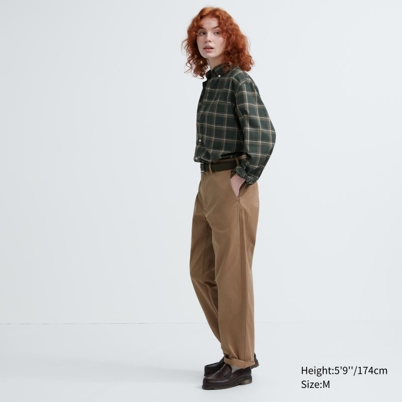 Uniqlo Extra Fine Cotton Broadcloth Checked Long-sleeve メンズ シャツ オリーブ | 6669856