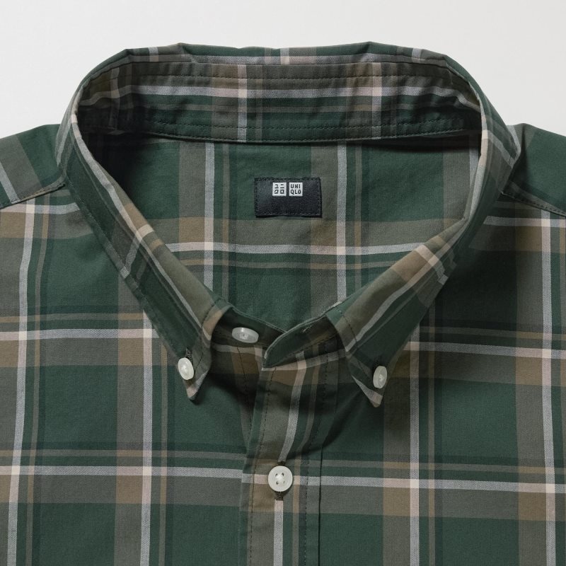 Uniqlo Extra Fine Cotton Broadcloth Checked Long-sleeve メンズ シャツ オリーブ | 6669856