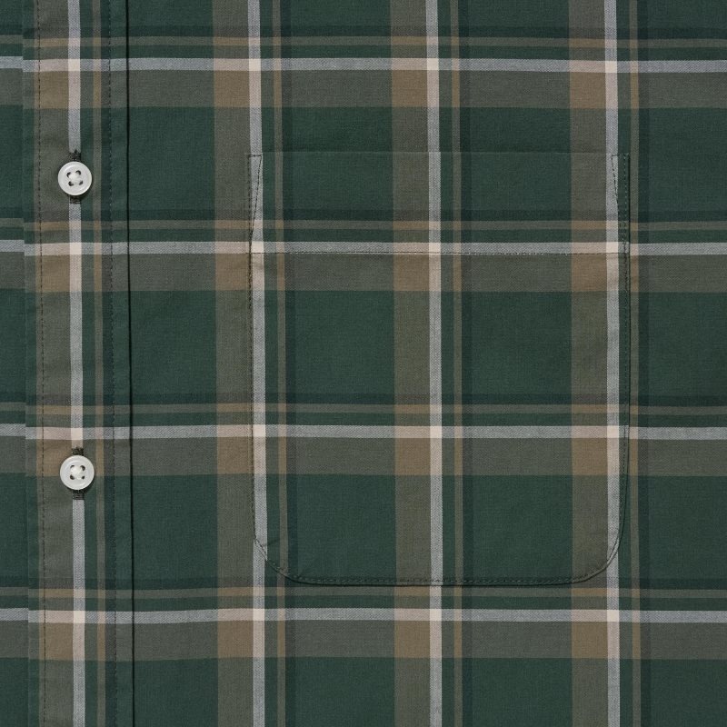 Uniqlo Extra Fine Cotton Broadcloth Checked Long-sleeve メンズ シャツ オリーブ | 6669856