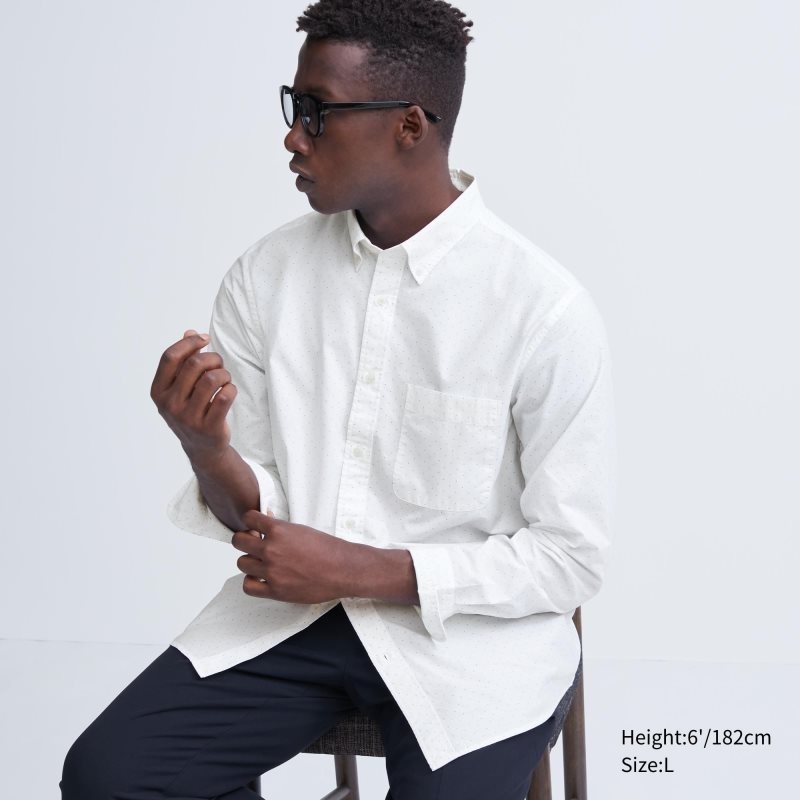 Uniqlo Extra Fine Cotton Broadcloth Dotted Long-sleeve メンズ シャツ 白 | 2588986
