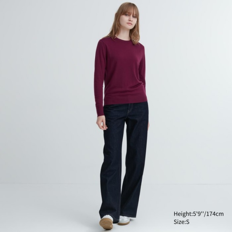 Uniqlo Extra Fine Merino Crew Neck Long-Sleeve レディース セーター ボルドー | 759532