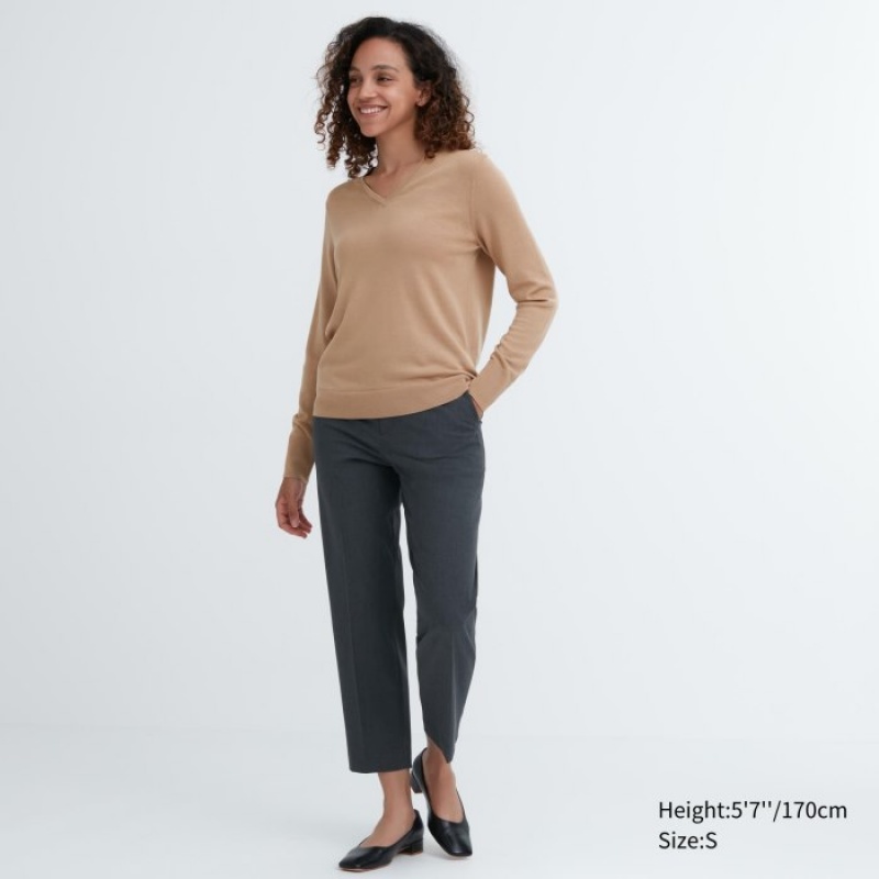 Uniqlo Extra Fine Merino V-Neck Long-Sleeve レディース セーター 青 | 7481239
