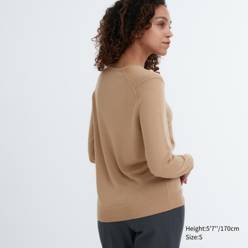 Uniqlo Extra Fine Merino V-Neck Long-Sleeve レディース セーター 青 | 7481239